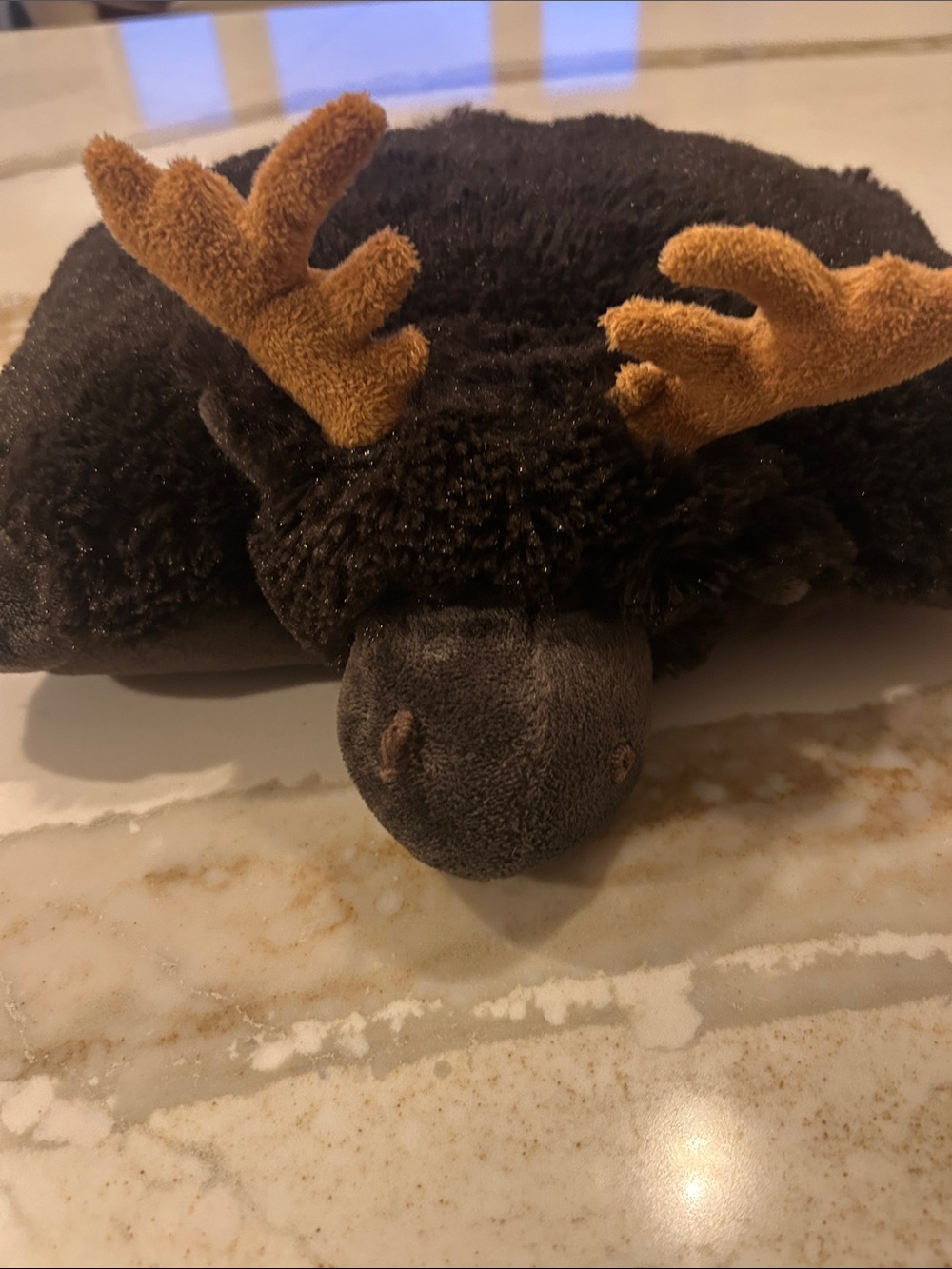 Miniature Plush Moose Pillow Pet with Brown Antlers - Soft Dark Brown Plush